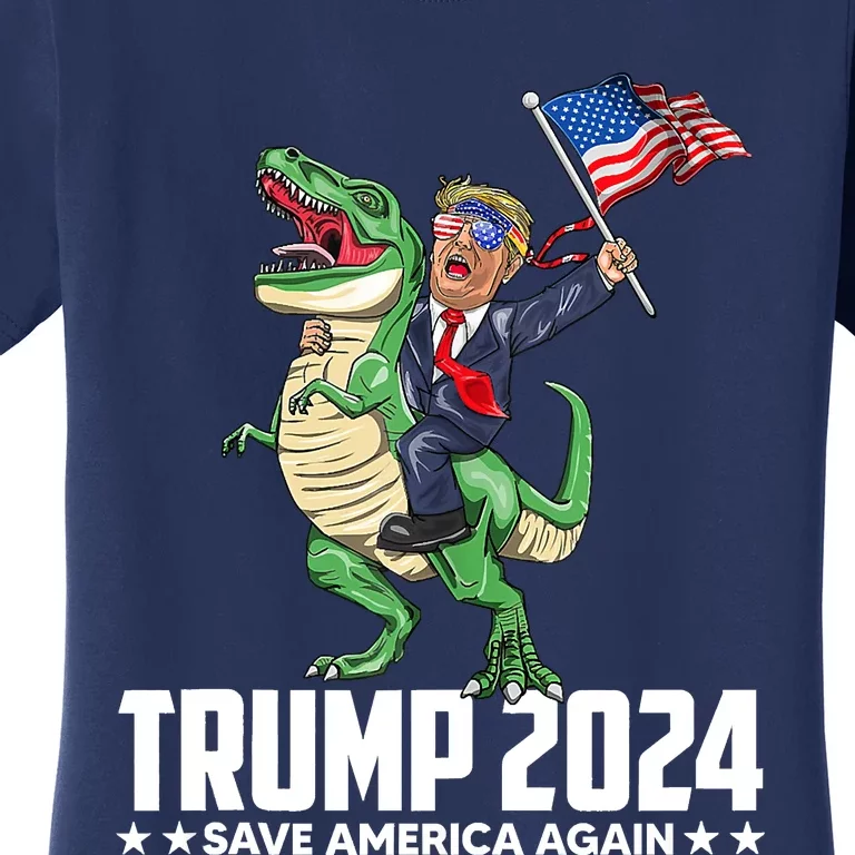 Trump Riding Dinosaur Save America Again Women's T-Shirt