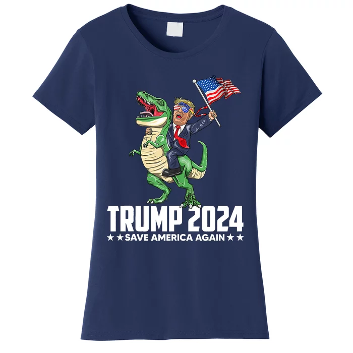 Trump Riding Dinosaur Save America Again Women's T-Shirt