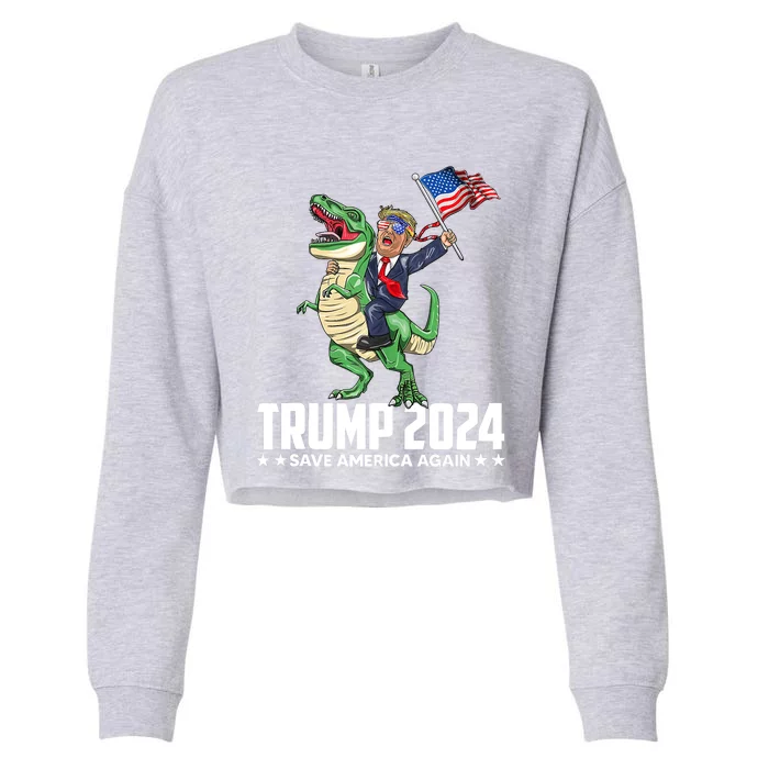 Trump Riding Dinosaur Save America Again Cropped Pullover Crew