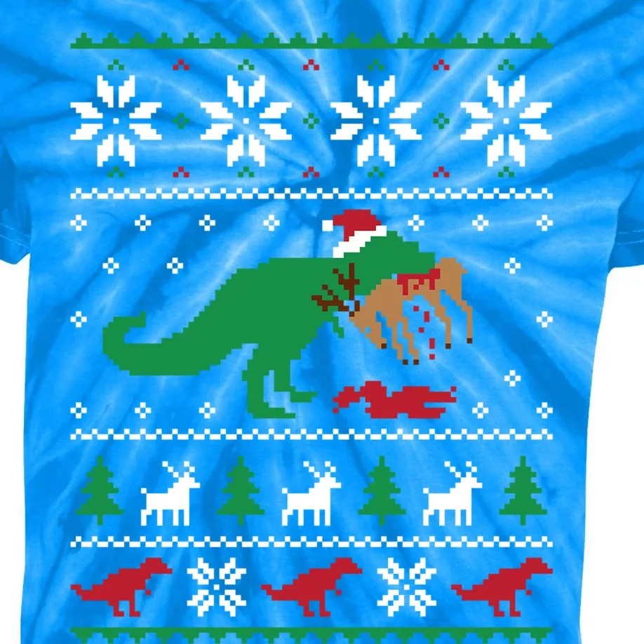 T Rex Eating Reindeer Funny Dinosaur Christmas Ugly Gift Kids Tie-Dye T-Shirt