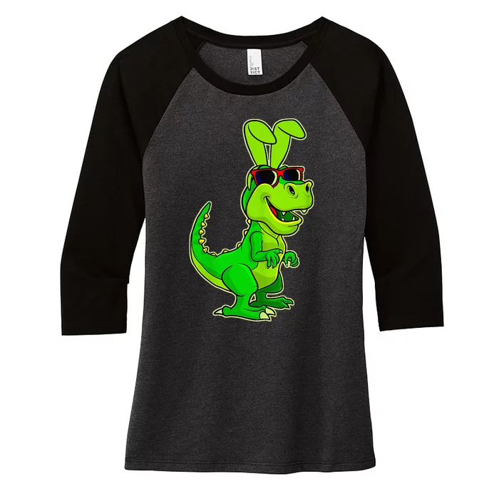 T Rex Easter Bunny Dinosaur Basket Stuffers Women's Tri-Blend 3/4-Sleeve Raglan Shirt