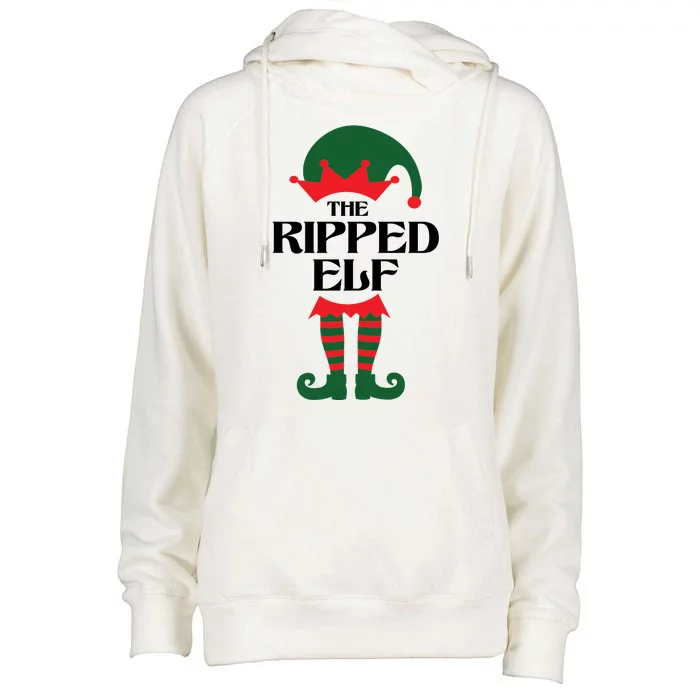 The Ripped Elf Funny Family Matching Christmas Womens Funnel Neck Pullover Hood