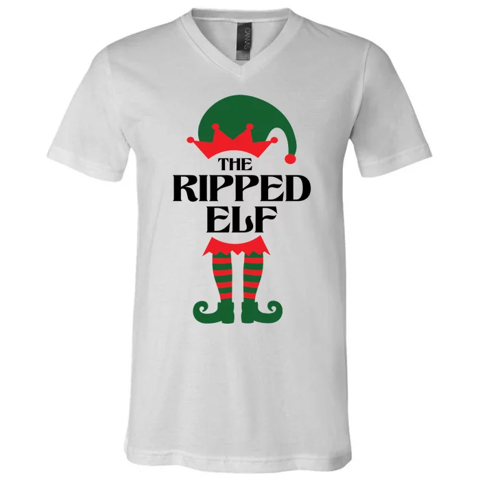 The Ripped Elf Funny Family Matching Christmas V-Neck T-Shirt