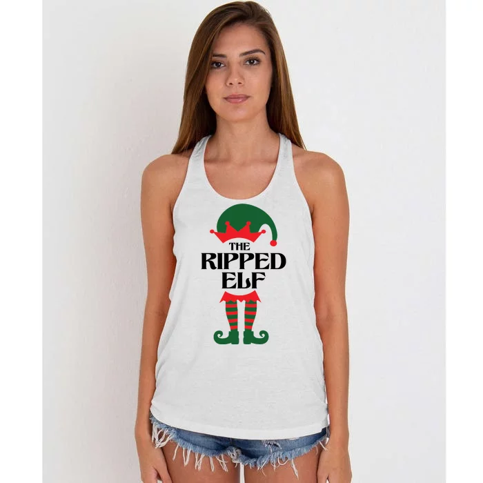 The Ripped Elf Funny Family Matching Christmas Women's Knotted Racerback Tank