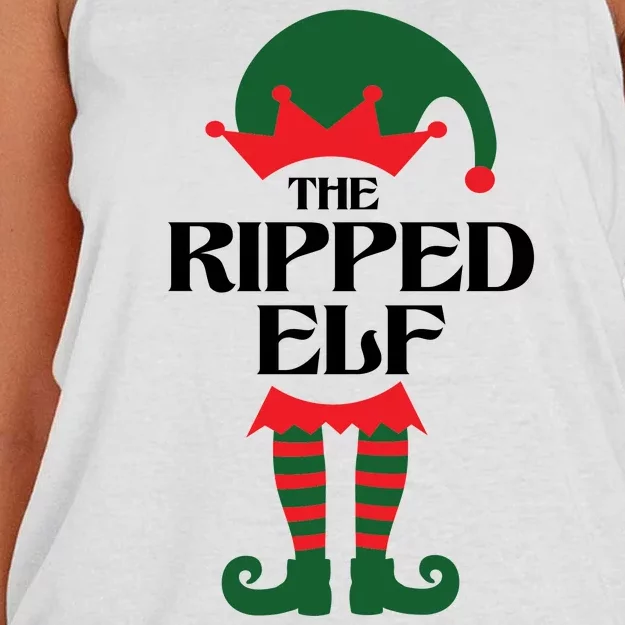 The Ripped Elf Funny Family Matching Christmas Women's Knotted Racerback Tank