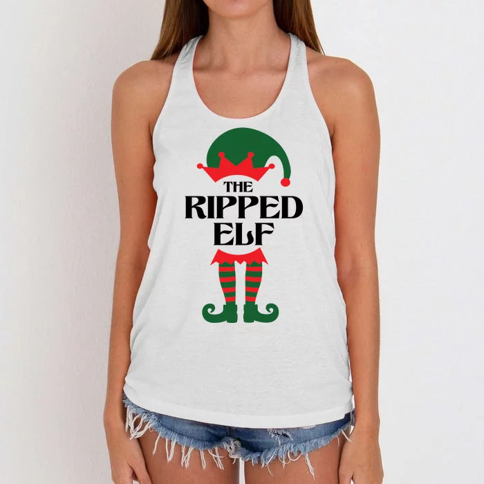 The Ripped Elf Funny Family Matching Christmas Women's Knotted Racerback Tank