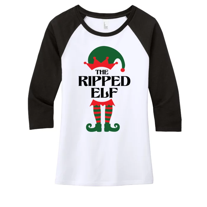 The Ripped Elf Funny Family Matching Christmas Women's Tri-Blend 3/4-Sleeve Raglan Shirt