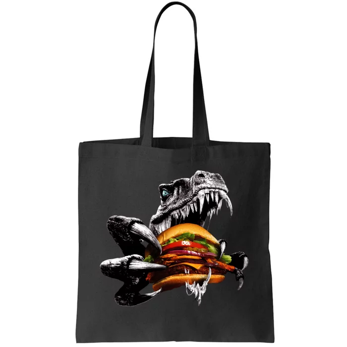 T Rex Eating Burger Tote Bag