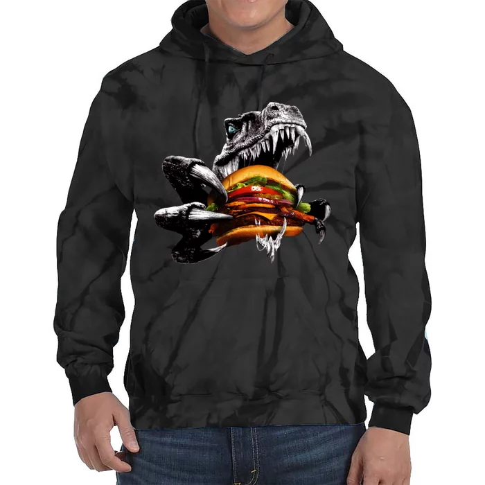 T Rex Eating Burger Tie Dye Hoodie