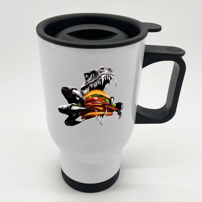 T Rex Eating Burger Front & Back Stainless Steel Travel Mug