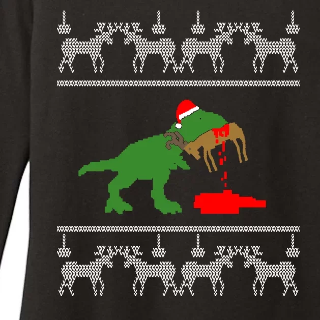 T Rex Eating Rudolph The Red Nosed Reindeer Womens CVC Long Sleeve Shirt