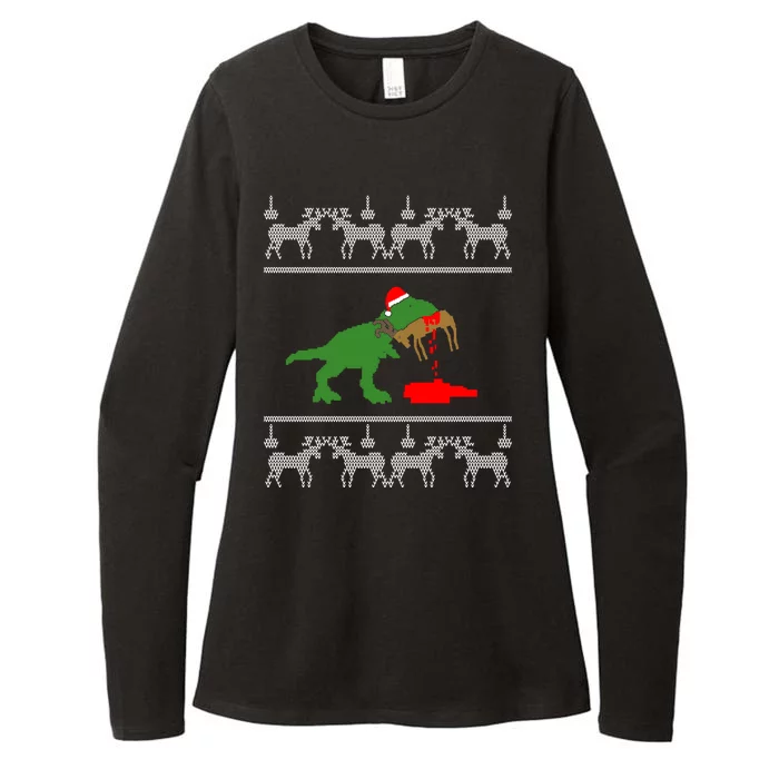 T Rex Eating Rudolph The Red Nosed Reindeer Womens CVC Long Sleeve Shirt