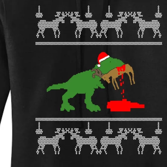 T Rex Eating Rudolph The Red Nosed Reindeer Women's Pullover Hoodie