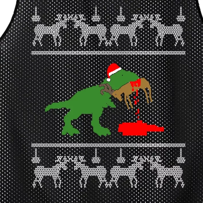 T Rex Eating Rudolph The Red Nosed Reindeer Mesh Reversible Basketball Jersey Tank