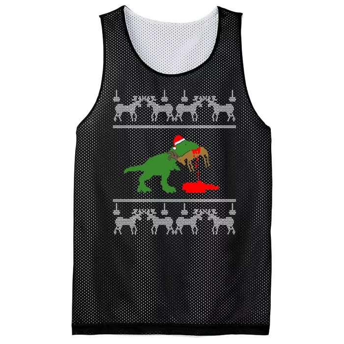 T Rex Eating Rudolph The Red Nosed Reindeer Mesh Reversible Basketball Jersey Tank