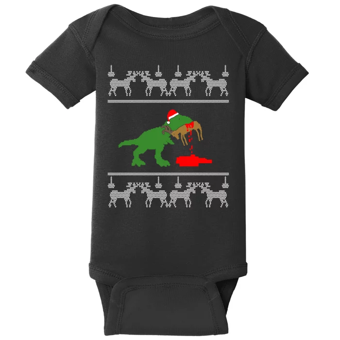 T Rex Eating Rudolph The Red Nosed Reindeer Baby Bodysuit