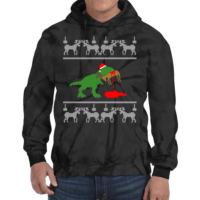 T Rex Eating Rudolph The Red Nosed Reindeer Tie Dye Hoodie