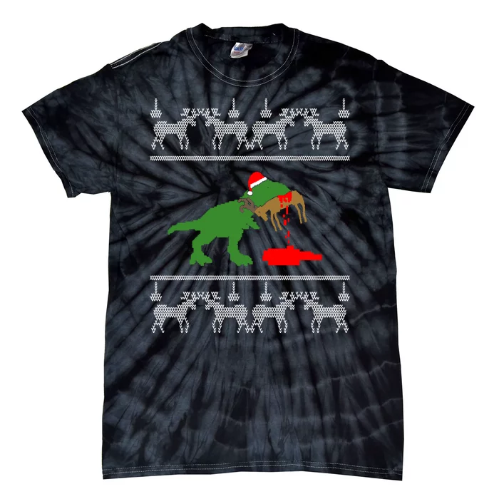 T Rex Eating Rudolph The Red Nosed Reindeer Tie-Dye T-Shirt