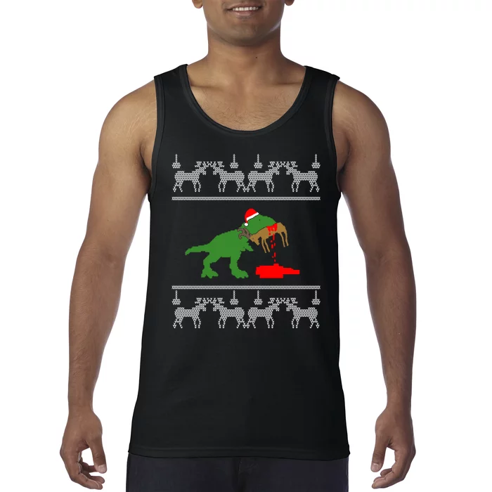 T Rex Eating Rudolph The Red Nosed Reindeer Tank Top