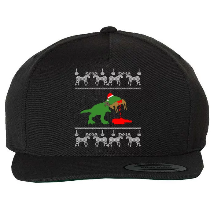 T Rex Eating Rudolph The Red Nosed Reindeer Wool Snapback Cap