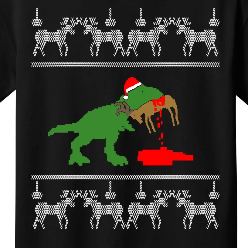 T Rex Eating Rudolph The Red Nosed Reindeer Kids T-Shirt