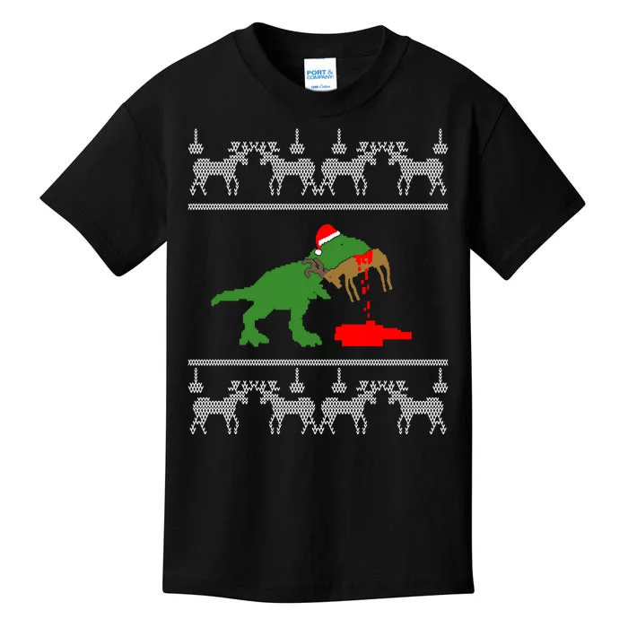 T Rex Eating Rudolph The Red Nosed Reindeer Kids T-Shirt