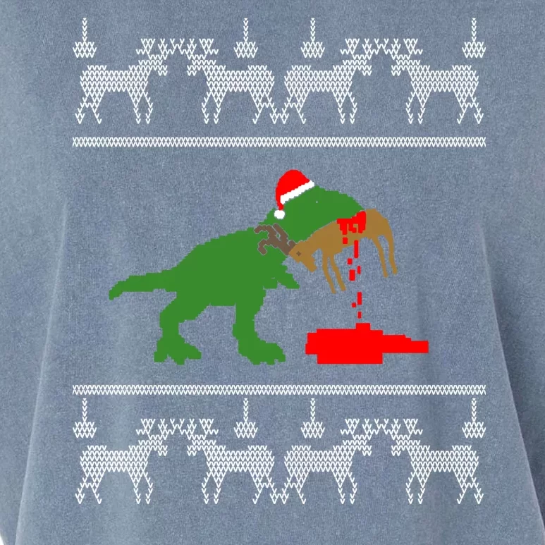 T Rex Eating Rudolph The Red Nosed Reindeer Garment-Dyed Women's Muscle Tee