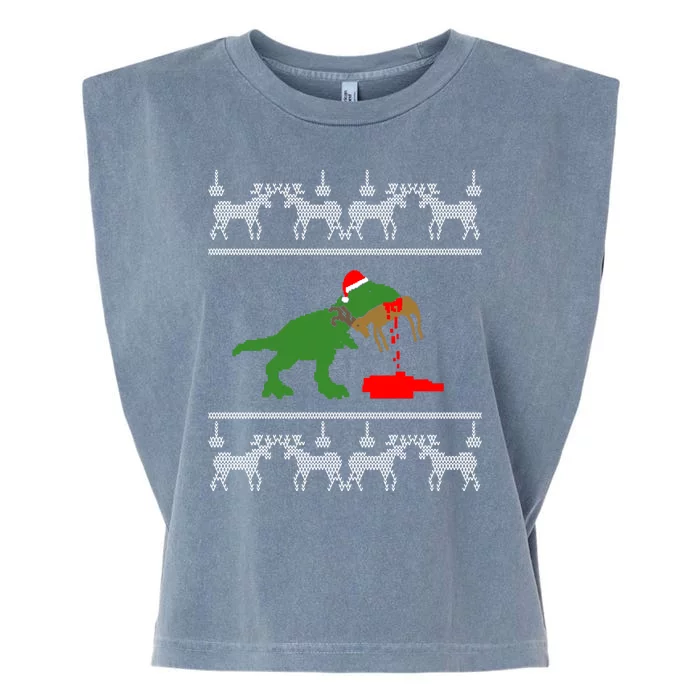 T Rex Eating Rudolph The Red Nosed Reindeer Garment-Dyed Women's Muscle Tee