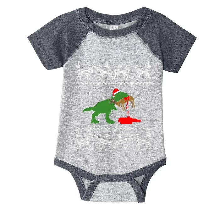 T Rex Eating Rudolph The Red Nosed Reindeer Infant Baby Jersey Bodysuit