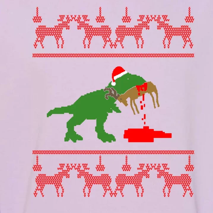 T Rex Eating Rudolph The Red Nosed Reindeer Garment-Dyed Sweatshirt