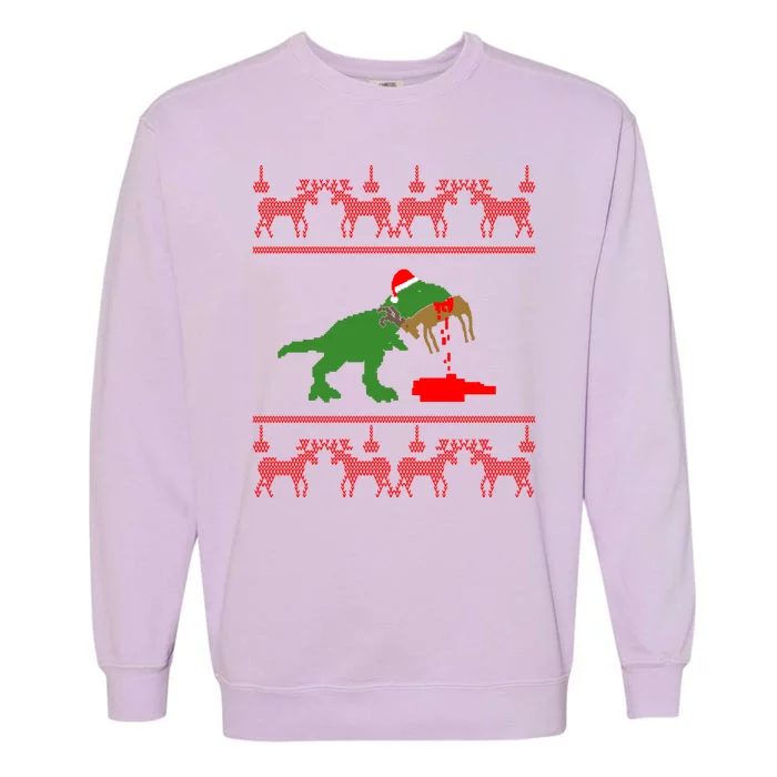 T Rex Eating Rudolph The Red Nosed Reindeer Garment-Dyed Sweatshirt