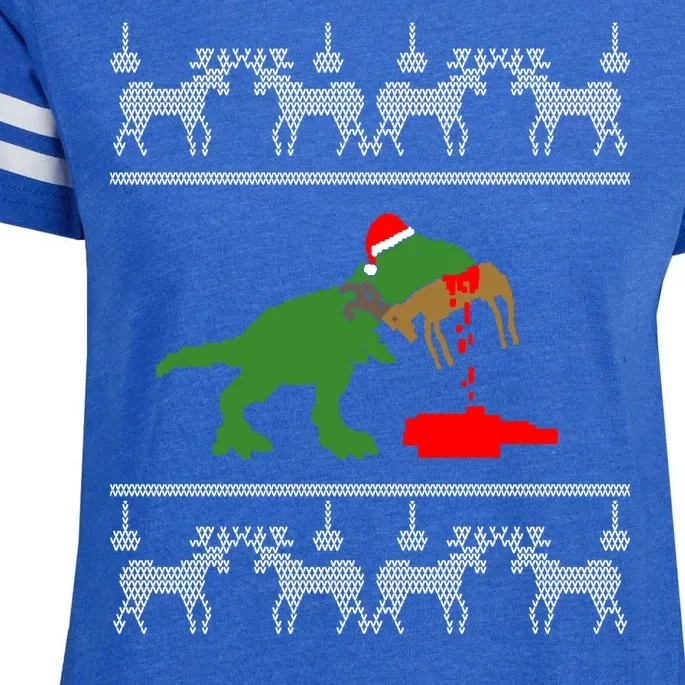 T Rex Eating Rudolph The Red Nosed Reindeer Enza Ladies Jersey Football T-Shirt