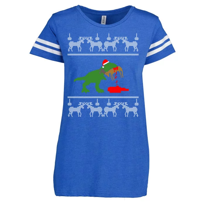 T Rex Eating Rudolph The Red Nosed Reindeer Enza Ladies Jersey Football T-Shirt