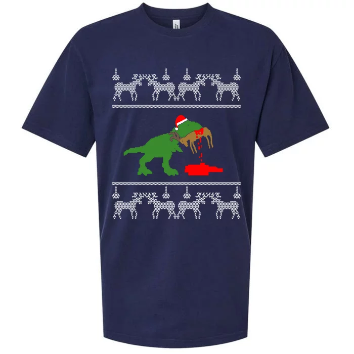 T Rex Eating Rudolph The Red Nosed Reindeer Sueded Cloud Jersey T-Shirt