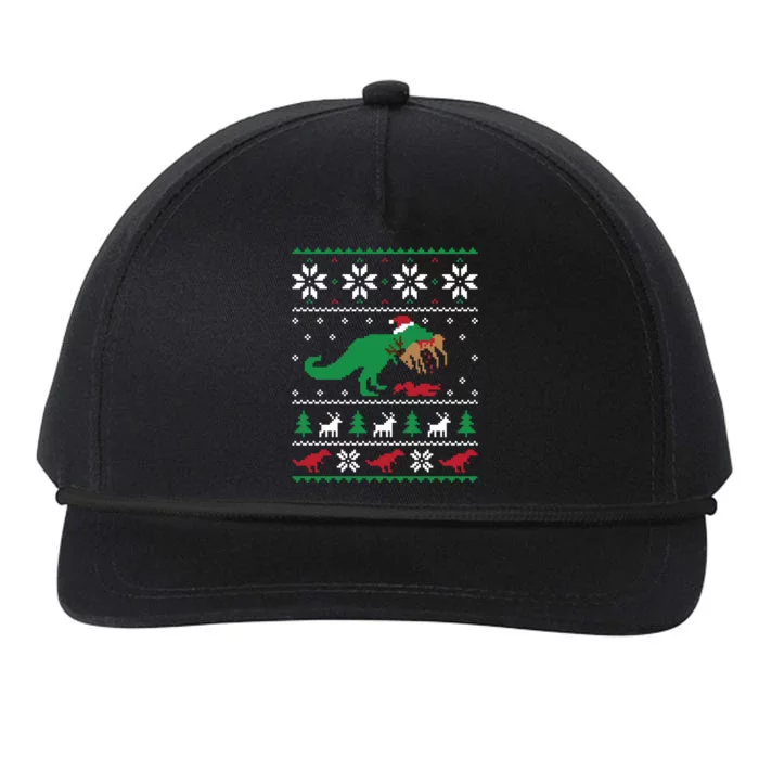 T Rex Eating Reindeer Funny Dinosaur Christmas Ugly Gift Snapback Five-Panel Rope Hat