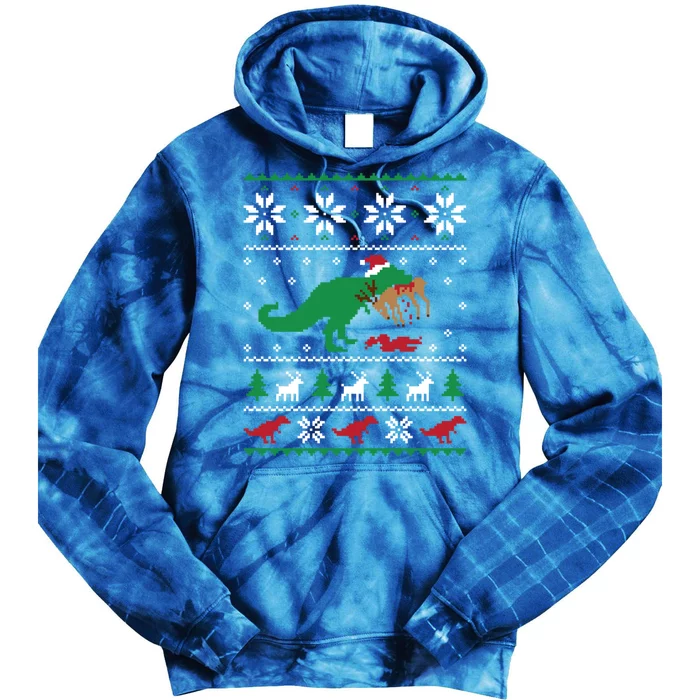 T Rex Eating Reindeer Funny Dinosaur Christmas Ugly Gift Tie Dye Hoodie