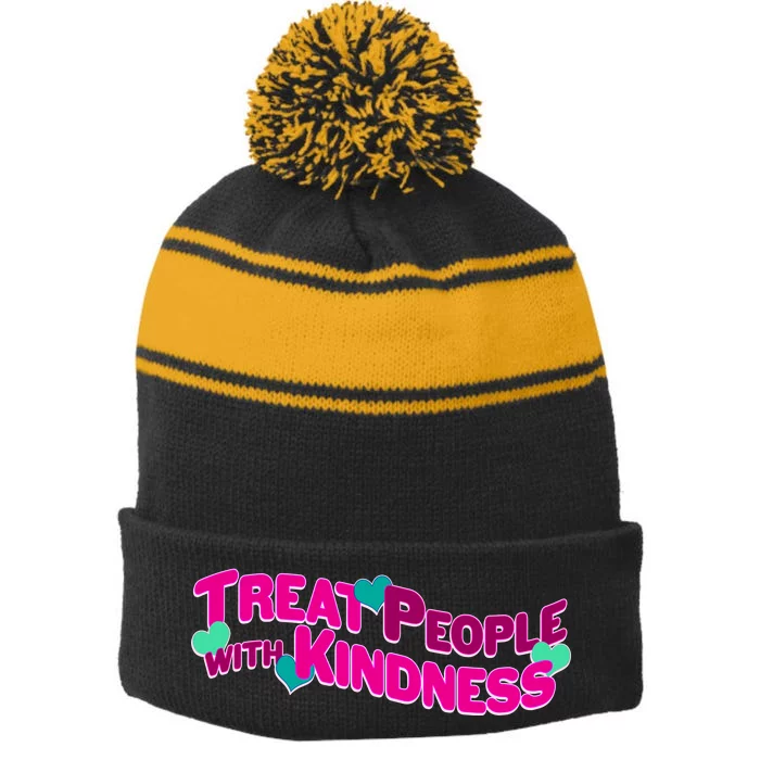 Treat People With Kindness Stripe Pom Pom Beanie