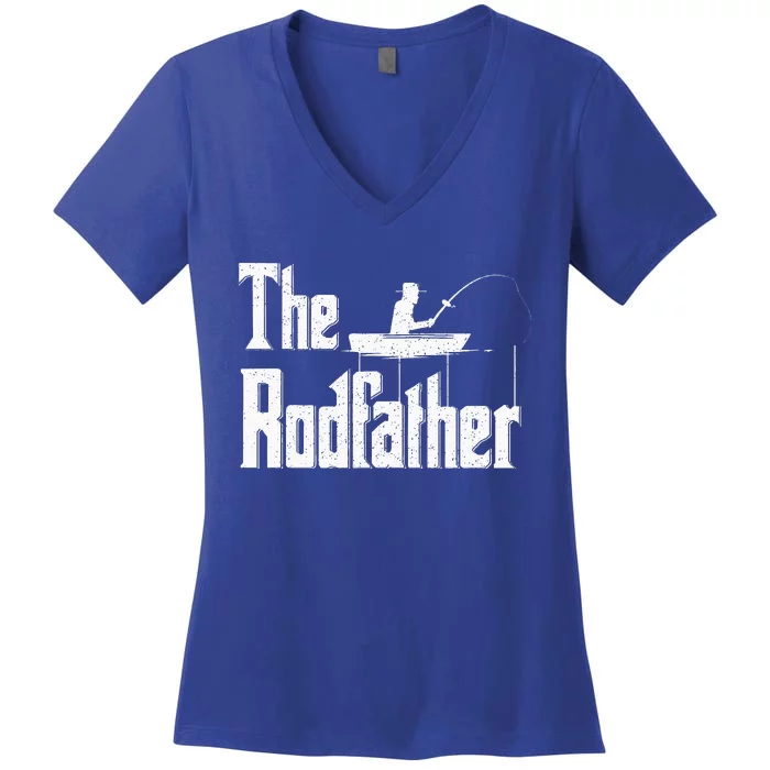 The Rodfather Funny Fishing Dad Women's V-Neck T-Shirt