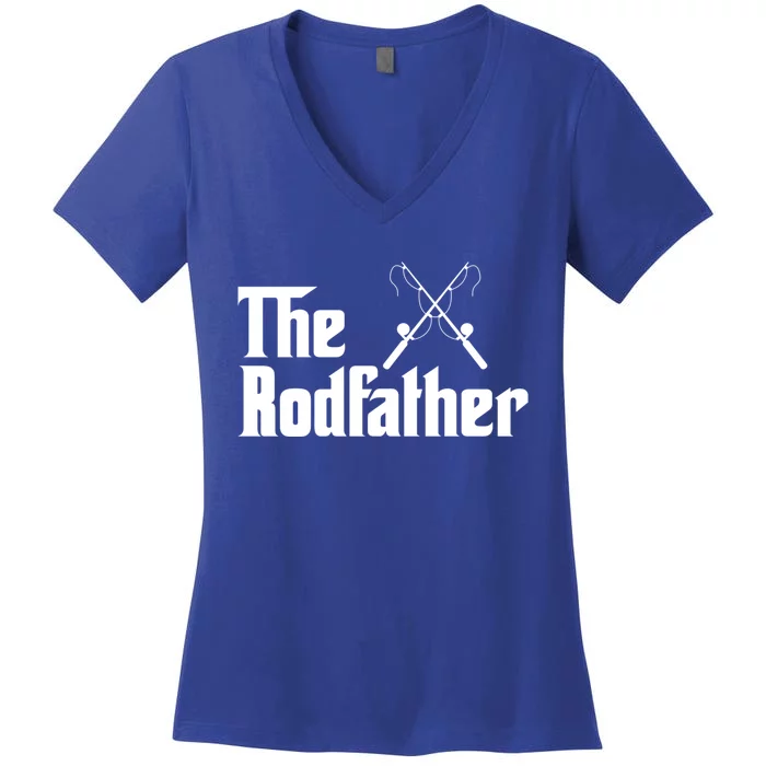 The Rodfather Funny Fishing Fathers Day Gift Dad Grandpa Gift Women's V-Neck T-Shirt