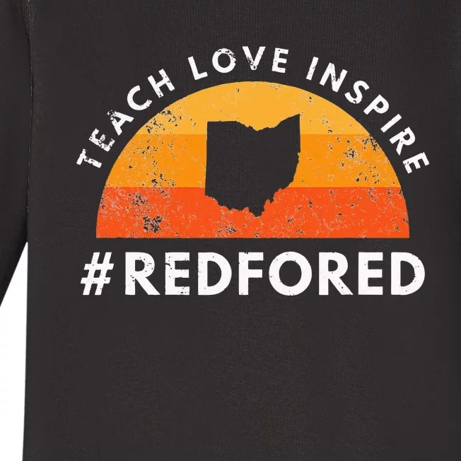 Teacher Red For Ed Ohio Public Education Teach Love Inspire Baby Long Sleeve Bodysuit