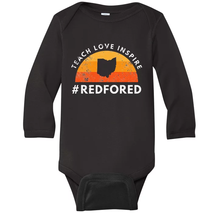 Teacher Red For Ed Ohio Public Education Teach Love Inspire Baby Long Sleeve Bodysuit