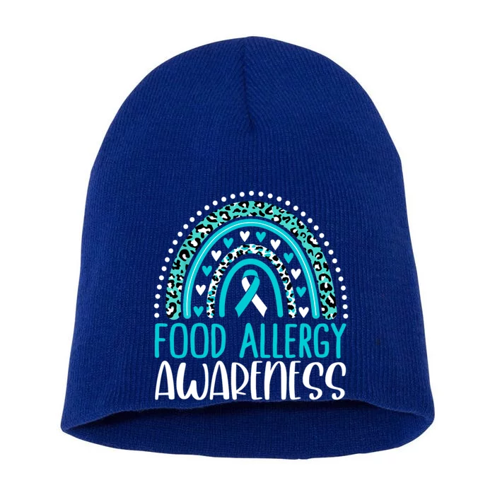 Teal Rainbow Food Allergy Awareness Short Acrylic Beanie