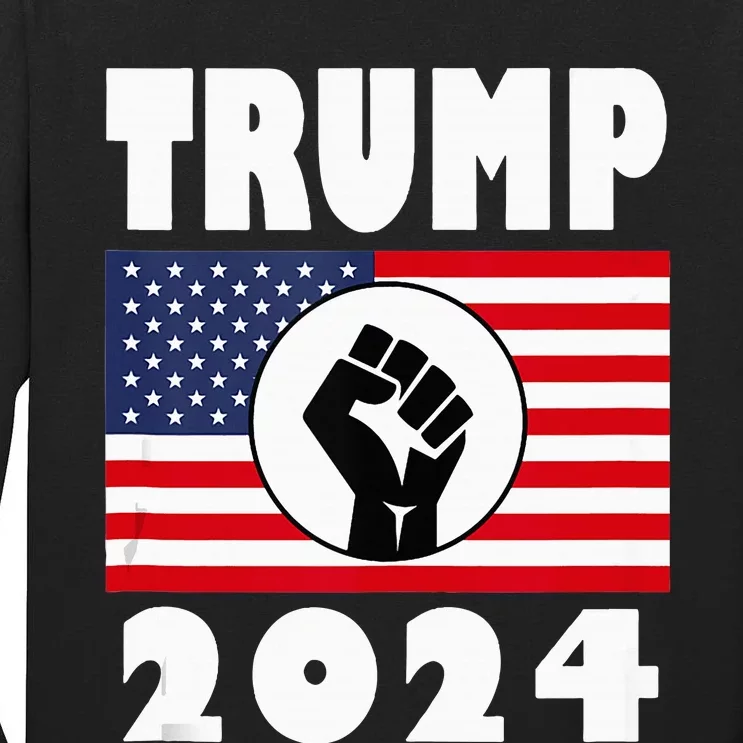 Trump Raised Fist Trump 2024 American Flag Patriot Tall Long Sleeve T-Shirt