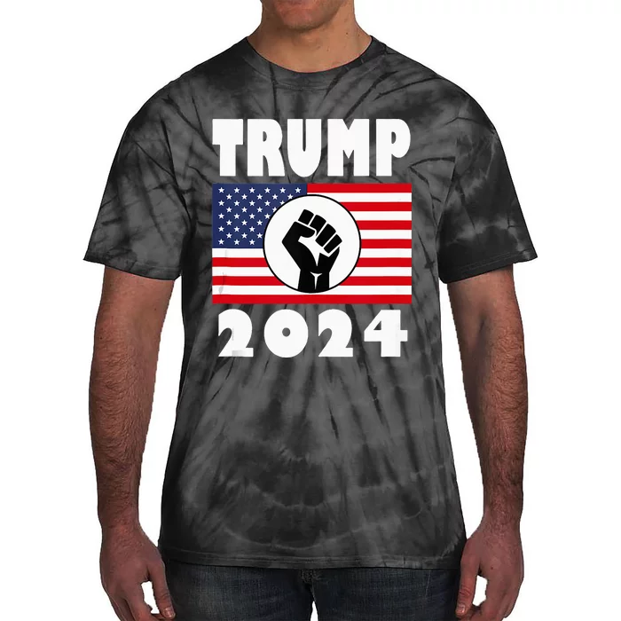 Trump Raised Fist Trump 2024 American Flag Patriot Tie-Dye T-Shirt