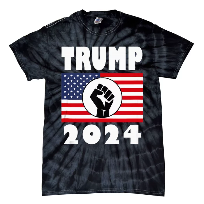 Trump Raised Fist Trump 2024 American Flag Patriot Tie-Dye T-Shirt