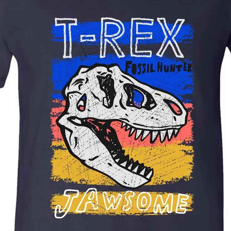 T Rex Fossil Hunter Jawsome V-Neck T-Shirt