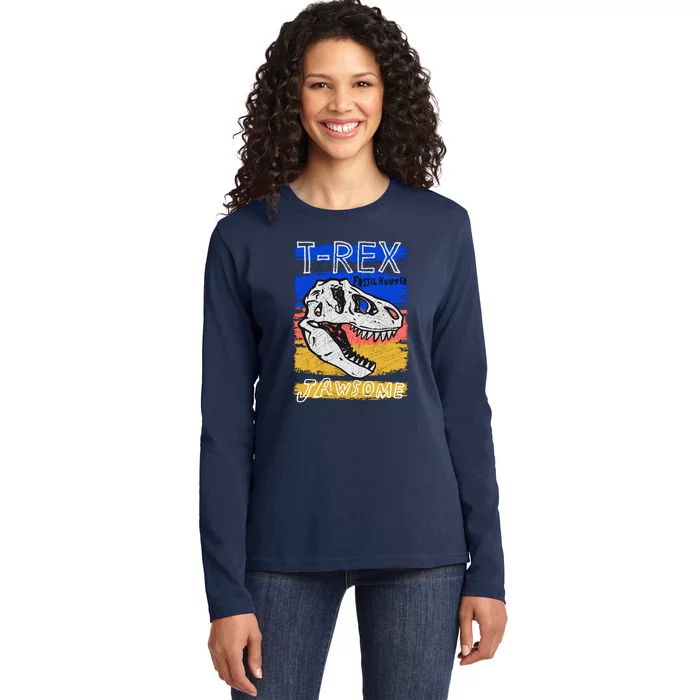 T Rex Fossil Hunter Jawsome Ladies Long Sleeve Shirt