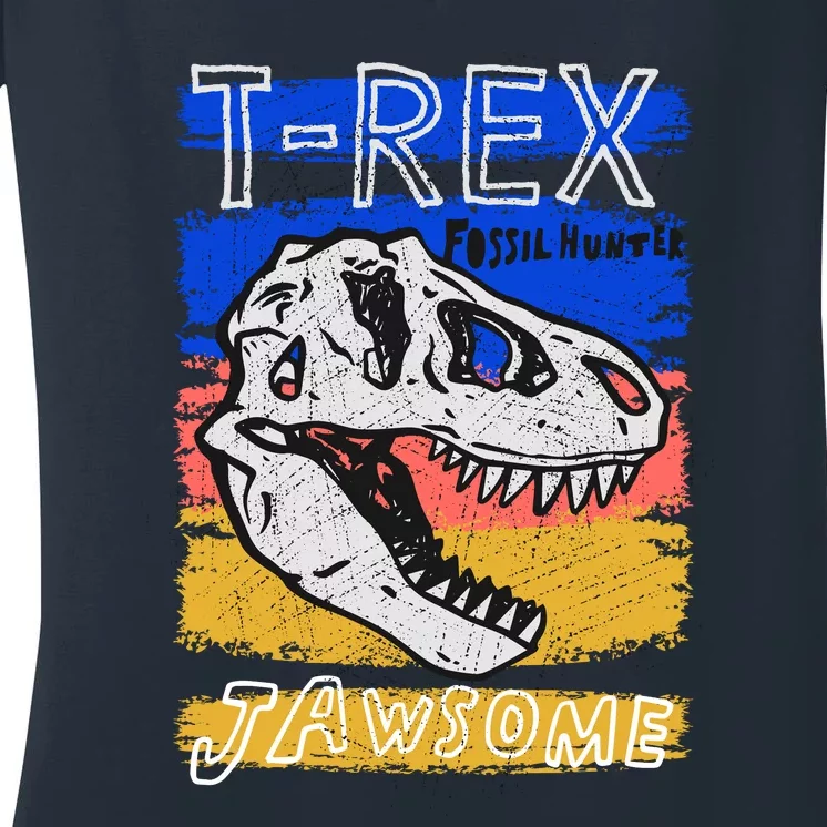 T Rex Fossil Hunter Jawsome Women's V-Neck T-Shirt