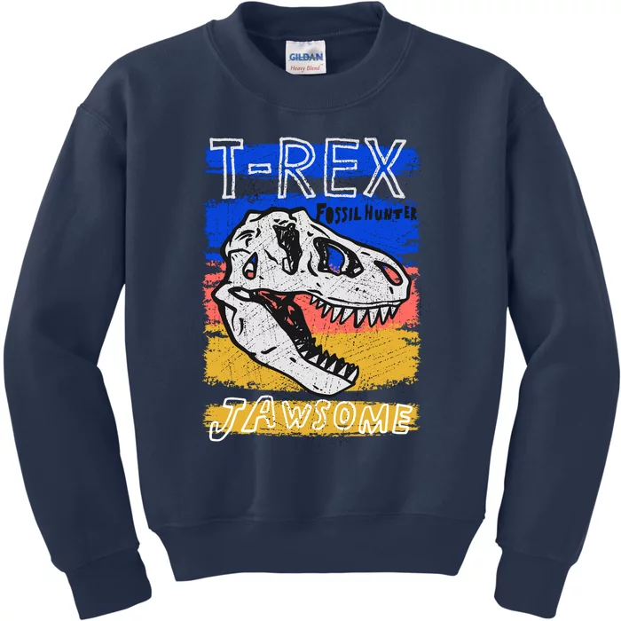 T Rex Fossil Hunter Jawsome Kids Sweatshirt