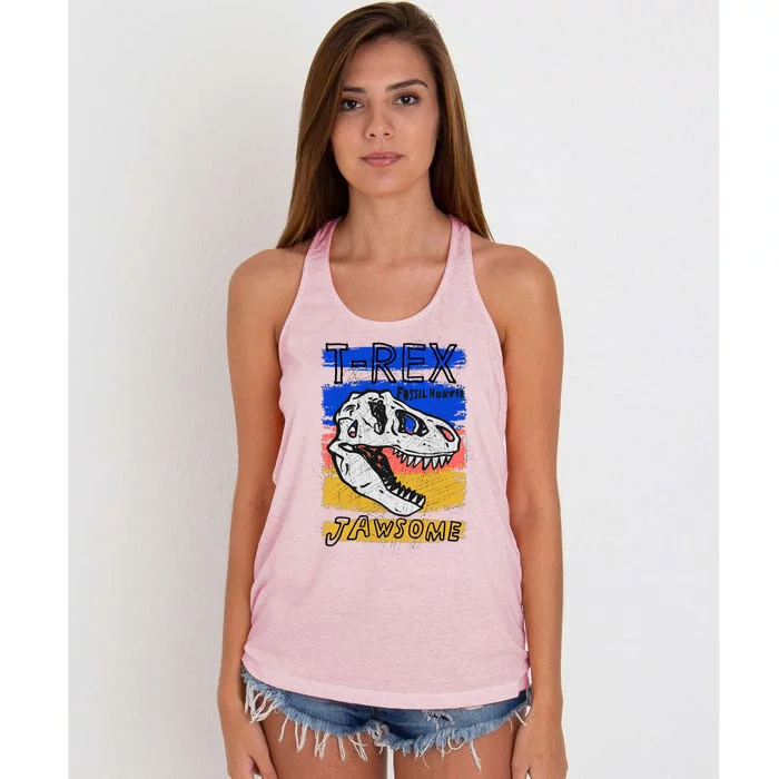 T Rex Fossil Hunter Jawsome Women's Knotted Racerback Tank